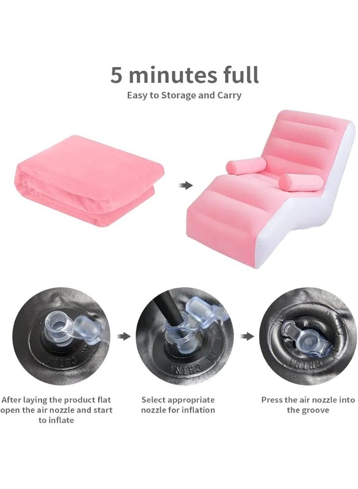 Inflatable Lounge Chair Single Size with Ergonomic S-Shaped Design – Thickened Flocked Inflatable Sofa with Strong Bearing Capacity and Anti-Rollover Stability – Portable Comfortable Air Sofa Bed for Balcony Bedroom Living Room Outdoor Camping Relaxation – Soft Breathable Surface Wear Resistant Material – Pink Inflatable Lounger Chair for Reading Resting and Napping - Image 3